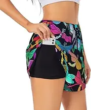 [GaxfjRu] Cute Dragonflies Print Women's Running Shorts High Waisted Running Shorts Pocket Sporty Gym Elastic Short, Black, XXL