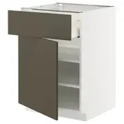 METOD / MAXIMERA base cabinet with drawer/door, white/Havstorp brown-beige, 60x60x80 cm