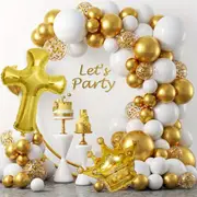 128Pcs First Eucharist Themed Balloon Wreath Arch Kit Cross And Crown Balloon Eucharist Birthday Wedding Decoration