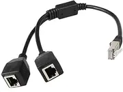CATSELURRY RJ45 1 Male to 2 Female Socket Port LAN Ethernet Splitter Adapter Cable 0.25m for Computer Router Equipment