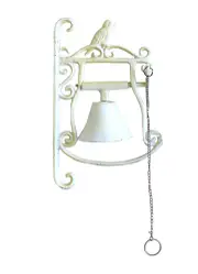 Mr Gecko Cast Iron Door Bird Bell Hand Made Antique White Good Sound
