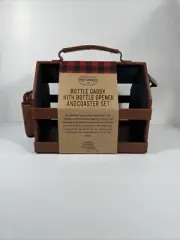 "The Gentlemen's" Faux Leather Drink Caddy with Opener and 4 Coasters New