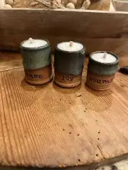 Studio Art Pottery Candle Holders W/Candles Joy Courage Peace Shelly Steck Reale