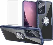[Asuwish] Phone Case for Samsung Galaxy S21 Ultra Glaxay S21ultra 5G with Tempered Glass Screen Protector Clear Cover & Stand Ring Holder Slim Hard Cell Accessories Gaxaly 21S S 21 21ultra G5, Blue