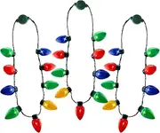 Christmas Light Up Necklace Bulbs, Led Glow in the Dark Necklace Xmas Party Accessories Supplies for Kids Adults, Holiday Red Blue Green Flashing Necklace for Celebration Firework Party Memoria Christmas 3 PACK