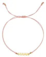 Zoe Chicco 14K Yellow Gold Midi Bitty Symbols Mama Pink Cord Bolo Bracelet