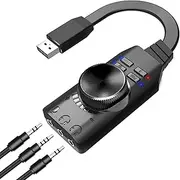 Volume Control Card, External USB Sound Card, Adjustable Card Adapter Pc, 7.1 Channel Digital Audio Out Adapter, Audio Jack Sound Card for Computers, Laptops