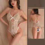 Plain Lace Crotchless Teddy White - One Size