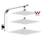 Chrome Square 8/10/12'' Square Shower Head High Rise Gooseneck Wall Mounted Arm