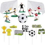 18 Pieces Soccer Cake Topper Decorations - Ball Cupcake Topper and Player Figure for Birthday Party, Sport Theme Party Supplies for Men and Boys