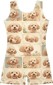[FRODOTGV] Cute Dogs Face Plaid Girls' Gymnastics Leotards Toddlers 1-Piecing for Tumbling Classes for Training, Yoga, Tumbling