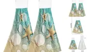 Summer Starfish Seashell Hanging Kitchen Towel Beach Theme Hand Towels 2PCS