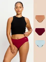 [Modibodi] Basic Mid-Rise Brief 3 Pack Moderate Italian Clay/Moody Blue/Beet Red