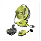 Ryobi 18V Hybrid WHISPER SERIES 12 in. Misting Air Cannon Fan Kit ONE 4Ah Batter