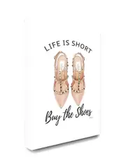 Stupell The Stupell Home Decor Collection Black and Peach Pink Life Is Short Buy The Shoes Typography