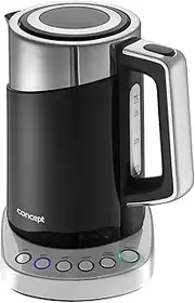 Hausgeräte Concept RK3171 Kettle with Temperature Setting, Cool Touch, Stainless Steel, 1.7 L, Black, 2200 W, Anti-Limescale Filter, Keep Warm Function, Stainless Steel, 1.7 litres