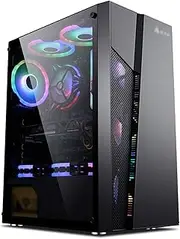Mid-Tower ATX, Micro-ATX, ITX Computer Case, Dual Tempered Glass Panel, Desktop Computer Case Vertical GPU Bracket RGB Mode