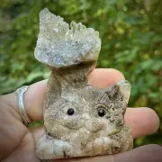 Carved Quartz Cluster Crystal Kitty Cat Kitten Meow 2.8oz