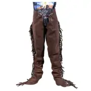 HILASON Brown Full Grain Leather Shotgun Work Chaps | Bull Riding Chaps |