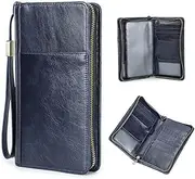 [CONTACTS] Genuine Leather Family Passport Holder for 4 Passport Wallet RFID Blocking Travel Documents Organizer Fits 4 Passports 13 Credit Card (Blue)