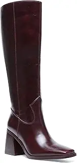 VorisVina Burgundy Knee High Boots for Women Square Toe Chunky Block Heeled Wide Calf Boots Fall Tall Long Boots with Zipper