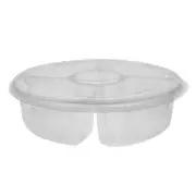 10.25” 4-Compartment Round Platter with Dip Cup and Lid Combo, Clear, 72 ct.