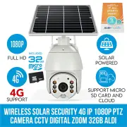 Elinz Wireless Solar Security 4G IP 1080P PTZ Outdoor Camera CCTV Built-in Battery Pan Tilt Digital Zoom 32GB ALDI Sim