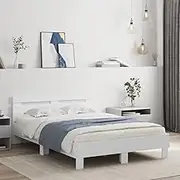 Bed Furniture Bed Frame with LED Without Mattress White 135x190 cm