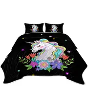 Girlish Flowers and Unicorn Coverlet