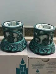 2 PartyLite Ivy Garden Votive Holder Verdigris Finish 3" NIB