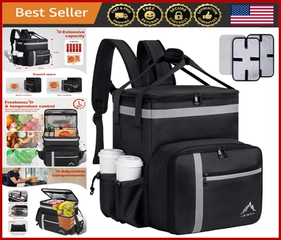 Insulated Food Delivery Backpack, Large Hot/Cold Bag, 4 Pockets, Reflective