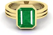 [RRVGEM] Emerald Ring 3.00 Ratti Natural Emerald Ring Gold Plated Adjustable Ring Astrological Gemstone for Men and Women (Lab - Tested)WITH CERTIFICATE, Gold Plated, Emerald