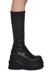 [Dolls Kill] New Fans Wedge Stretch Boots - Black (Fairfax)