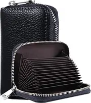 [YOKONICO] Credit Card Holder Genuine Leather RFID Blocking Credit Card Wallet with Zipper Mini Card Card Wallet Business Case Purse Credit Card Holder for Women&Men (Black)