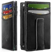 RFID Blocking Leather Wallet for Men Slim Front Pocket Holds 12 Cards