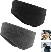 Ear Warmers Headband, KOMAKE 2 Pack Earmuff Headband Fleece Earmuffs Running Headband Winter Ear Covers Moisture Wicking Sweatband Ski Sport Headband For Men & Women (Black+Gray)