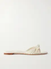 [Manolo Blahnik] Manolo Blahnik - Lolloflat Bow-embellished Gathered Leather Sandals - Cream - IT40 IT 40 Cream