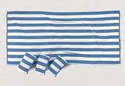 LANE LINEN 100% Cotton Beach Towel- Pack of 4 Beach Towels Set, Cabana Stripe Pool Oversized Beach Towels for Adults (30" x 60”), Highly Absorbent, Large Beach Towel, Quick Dry Towel - Light Blue