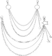 [Kaslaider] 2PCS Silver Pants Chain Set, Gothic Punk Trouser Chains, Hip Hop Wallet Chains with Star & Moon Pendant, Layered Jean Chains for Men & Women, Rock Belt Chains for Jeans, Trousers, Skirt, /, Alloy, /
