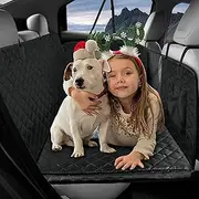 PHATRIP Dog Car Seat Cover,Hard Bottom Back Seat Extender for Dogs with Mesh Visual Window & Side Flaps & Seat Belt & Storage Pockets,Wear-Proof Dog Back Seat Hammock for Cars,Trucks,SUV