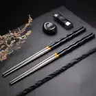 1 Pair Reusable Non-slip Chopsticks Metal Chinese Stainless Steel Chop Sticks