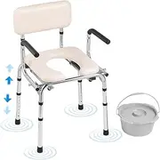 VEVOR Commode Chair, Bedside Commode with Padded Seat, Drop-Down Arms, 7-Level Adjustable Height, 5.8L Removable Bucket, Easy to Assemble, 350LBS Capacity, Portable Toilet for Adults Seniors