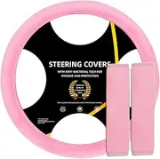 AUTOXBERT 3Pcs Fluffy Car Steering Wheel Cover Universal Faux Wool Seat Belt Shoulder Pads Fit for 15 Inch Car Interior Accessories