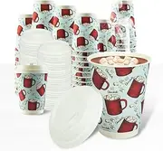 Upper Midland Products [100 Sets] 12 oz Disposable Hot Chocolate Cups and Lids - Double Wall Insulated Cups - Disposable Hot Cocoa Christmas Cups- Recyclable To Go Cups