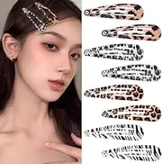Leopard Snap Clips for Hair Y2K Black White Brown Metal Zebra Cheetah Print Hair Clip Animal Pattern Barrettes Hair Pins Decoration Retro Edgy Hair Clips for Women Girls