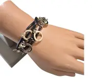 Apt. 9 Women's Trendy Black Corded Multi Strand Gold Tone Bracelet