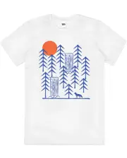 Wild Day Fox Nature Artistic Mountains Cotton T-Shirt Unisex Tee White - White