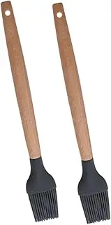 2 Pack BBQ Oil Brush Set Silicone Basting Brush Wooden Handle for Cooking Baking
