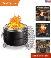 Smokeless Firepit, 19 Inch Fire Pit for Camping with Patented Technology, Por...
