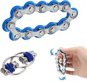 Pack of 2 Bicycle Chain Fidget Toys: Flippy Chain Game Set for Stress Relief, Iron Ring Key Ring Finger Spinning Toy for Adults and Teens